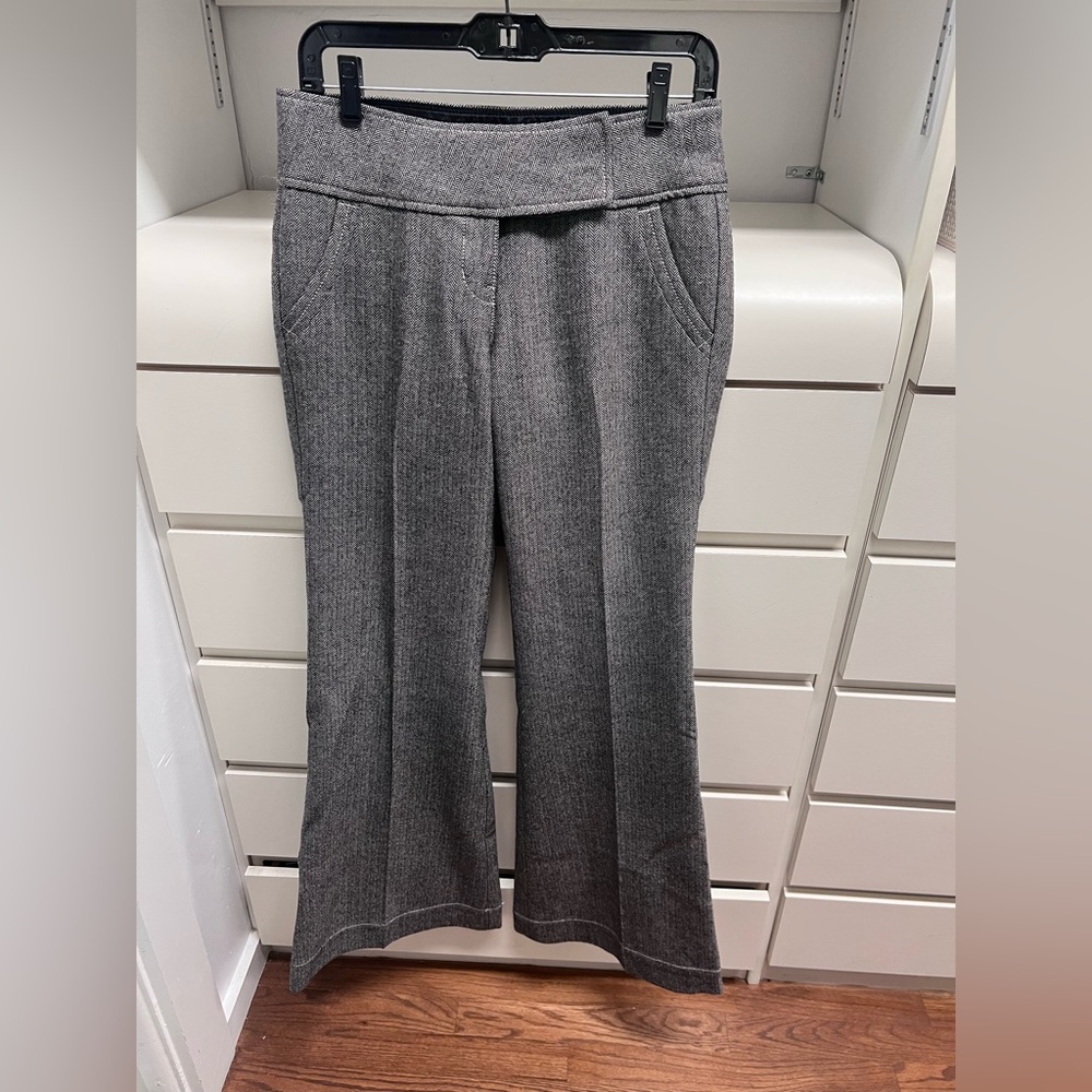 Low rise Y2K wide leg flared herringbone print wool pants